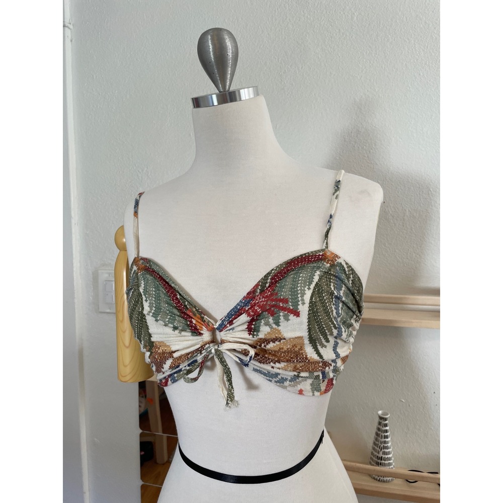 Farm Rio Floral Smocked Crop Top Bralette Tie Front Tropical Print Size G L
